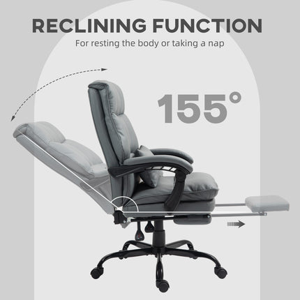 Grey Faux Leather Reclining Office Chair with Footrest