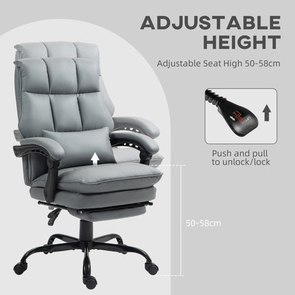 Grey Faux Leather Reclining Office Chair with Footrest