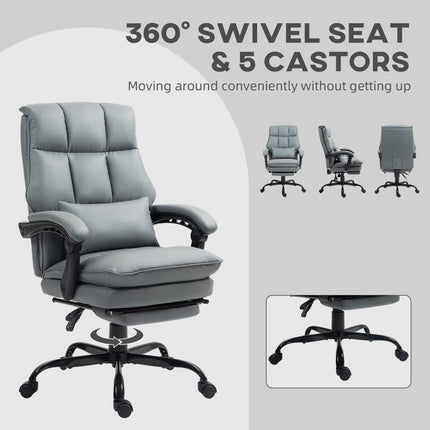 Grey Faux Leather Reclining Office Chair with Footrest