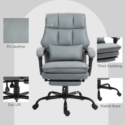 Grey Faux Leather Reclining Office Chair with Footrest