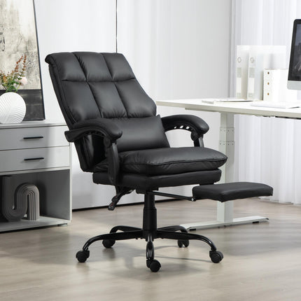 Faux Leather Reclining Office Chair, with Footrest - Black