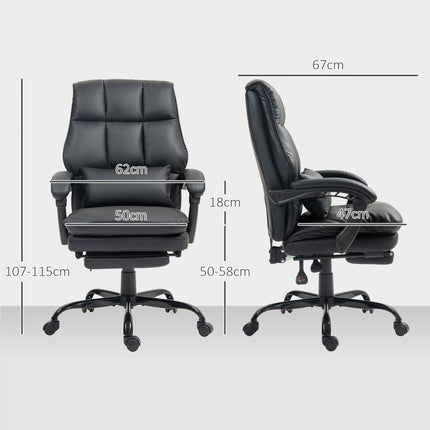 Faux Leather Reclining Office Chair, with Footrest - Black