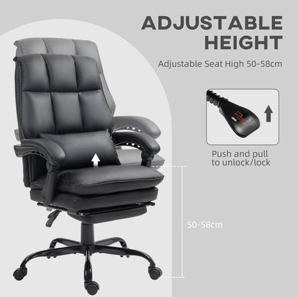 Faux Leather Reclining Office Chair, with Footrest - Black