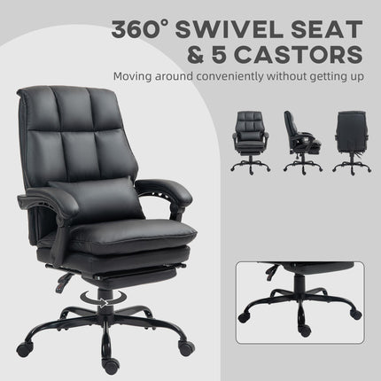 Faux Leather Reclining Office Chair, with Footrest - Black