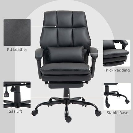 Faux Leather Reclining Office Chair, with Footrest - Black
