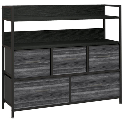 Rustic Chest of Five Fabric Drawers with Shelves - Black