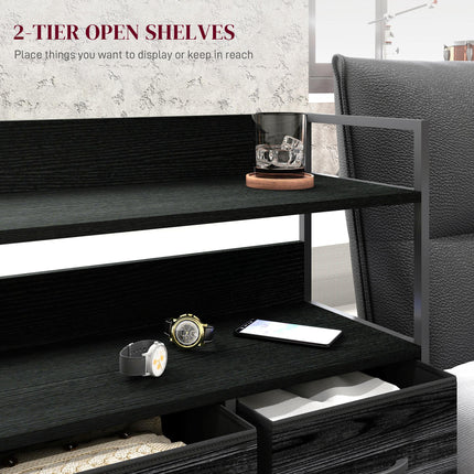 Rustic Chest of Five Fabric Drawers with Shelves - Black