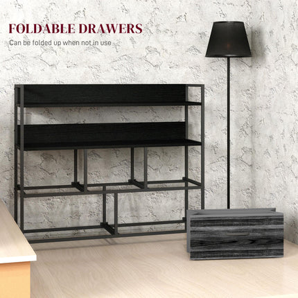 Rustic Chest of Five Fabric Drawers with Shelves - Black