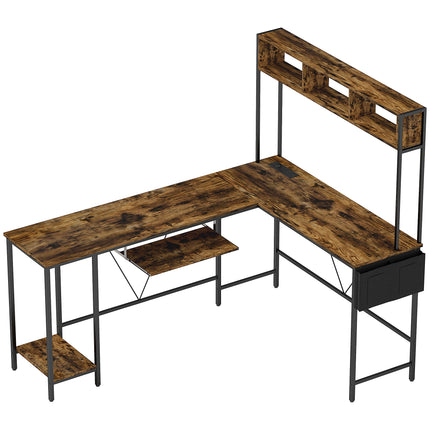 160cm Reversible L Shaped Desk with Power Outlet, Industrial Corner Desk with Power Outlet Industrial Corner Desk With Ke