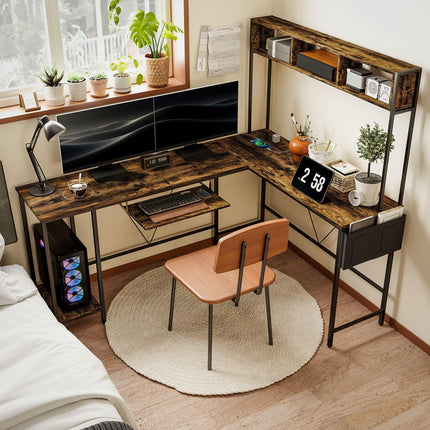 160cm Reversible L Shaped Desk with Power Outlet, Industrial Corner Desk with Power Outlet Industrial Corner Desk With Ke