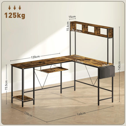 160cm Reversible L Shaped Desk with Power Outlet, Industrial Corner Desk with Power Outlet Industrial Corner Desk With Ke