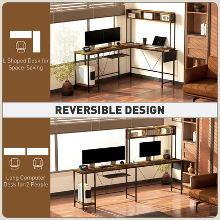 160cm Reversible L Shaped Desk with Power Outlet, Industrial Corner Desk with Power Outlet Industrial Corner Desk With Ke