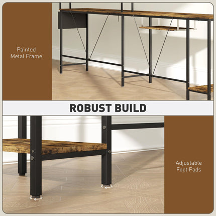 160cm Reversible L Shaped Desk with Power Outlet, Industrial Corner Desk with Power Outlet Industrial Corner Desk With Ke