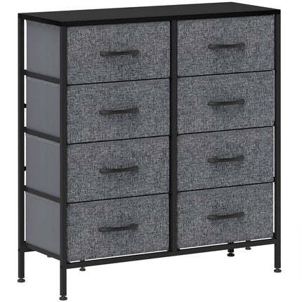 Industrial Fabric Chest of Drawers with 8 Storage Drawers, Steel Frame & Wooden Top - Black