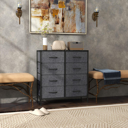 Industrial Fabric Chest of Drawers with 8 Storage Drawers, Steel Frame & Wooden Top - Black