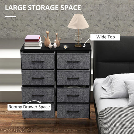 Industrial Fabric Chest of Drawers with 8 Storage Drawers, Steel Frame & Wooden Top - Black