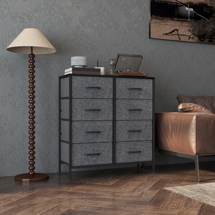 Industrial Fabric Chest of Drawers with 8 Storage Drawers, Steel Frame & Wooden Top - Black
