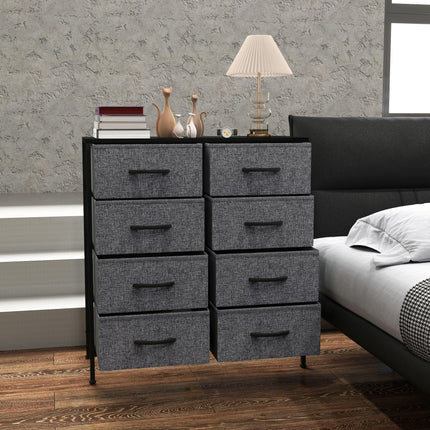 Industrial Fabric Chest of Drawers with 8 Storage Drawers, Steel Frame & Wooden Top - Black
