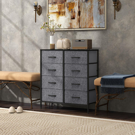 Industrial Fabric Chest of Drawers with 8 Storage Drawers, Steel Frame & Wooden Top - Black