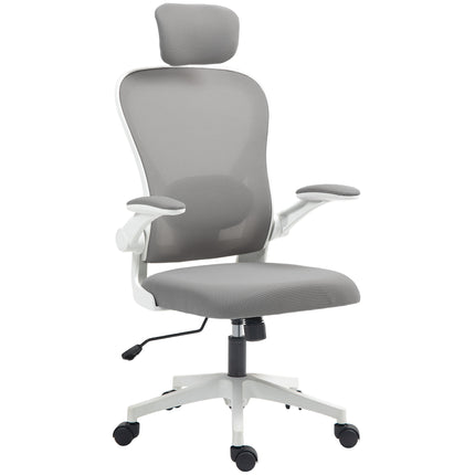 Ergonomic Executive Office Chair with Mesh High Back, Adjustable Lumbar & Headrest, Flip-up Armrests - Grey