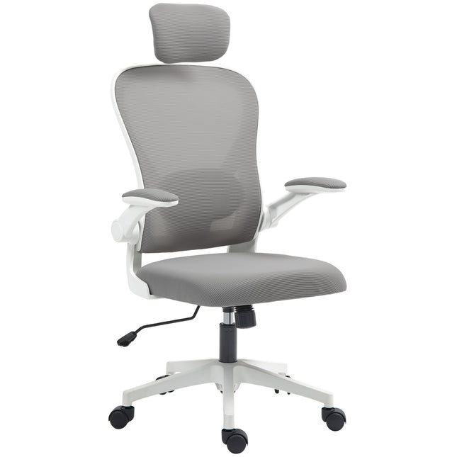 Ergonomic Executive Office Chair with Mesh High Back, Adjustable Lumbar & Headrest, Flip-up Armrests - Grey
