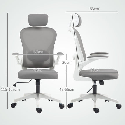 Ergonomic Executive Office Chair with Mesh High Back, Adjustable Lumbar & Headrest, Flip-up Armrests - Grey
