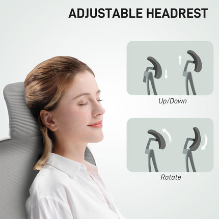 Ergonomic Executive Office Chair with Mesh High Back, Adjustable Lumbar & Headrest, Flip-up Armrests - Grey