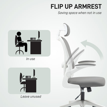 Ergonomic Executive Office Chair with Mesh High Back, Adjustable Lumbar & Headrest, Flip-up Armrests - Grey