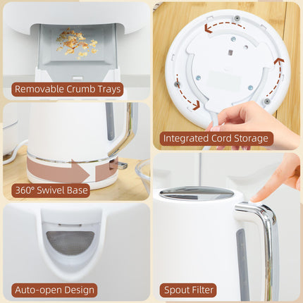 Kettle and Toaster Set, 1.7L 3000W Fast Boil Kettle & 2 Slice Toaster Kitchen W