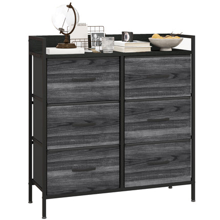 Rustic Chest with Six Fabric Drawers and Steel Frame - Black