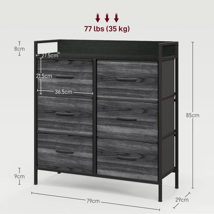 Rustic Chest with Six Fabric Drawers and Steel Frame - Black