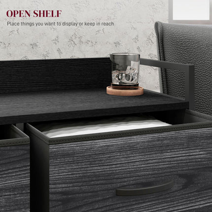 Rustic Chest with Six Fabric Drawers and Steel Frame - Black