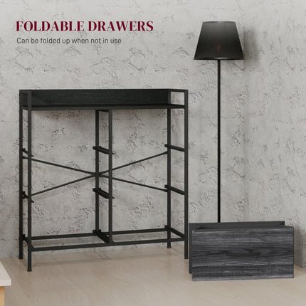 Rustic Chest with Six Fabric Drawers and Steel Frame - Black