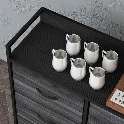 Rustic Chest with Six Fabric Drawers and Steel Frame - Black
