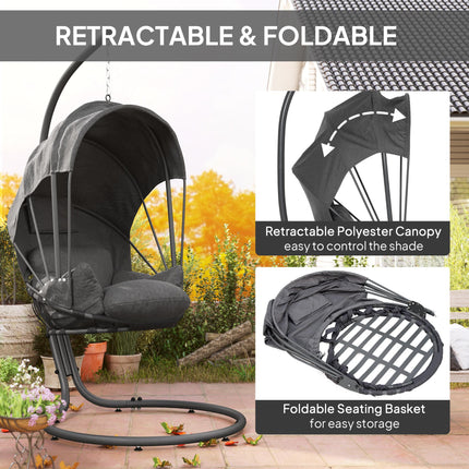 Hanging Egg Chair Swing Hammock Chair with Stand, Cushion and Retractable Canopy