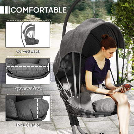 Hanging Egg Chair Swing Hammock Chair with Stand, Cushion and Retractable Canopy