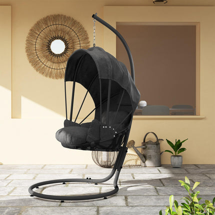 Hanging Egg Chair Swing Hammock Chair with Stand, Cushion and Retractable Canopy