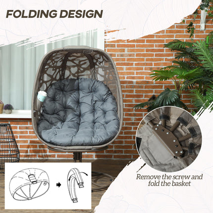 Swivel Egg Chair with Cushions and Metal Frame - Grey