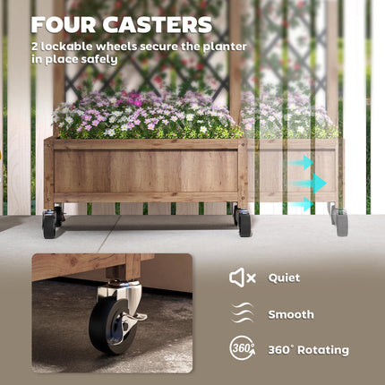 Wooden Planter with Metal Trellis and Wheels 52x25x97cm - Brown Black