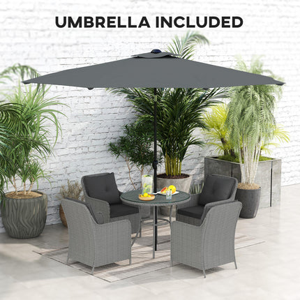 4 Seater Round Rattan Dining Set with Parasol & Cushions - Light Grey