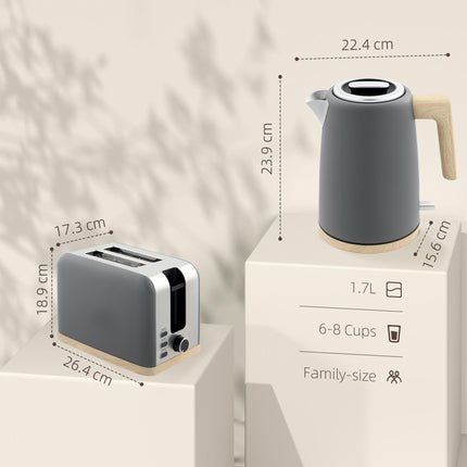 Stainless Steel Kettle and Toaster Set, 1.7L 3000W Fast Boil Kettle & 2 Slice