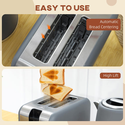 Stainless Steel Kettle and Toaster Set, 1.7L 3000W Fast Boil Kettle & 2 Slice