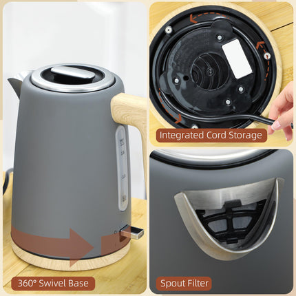Stainless Steel Kettle and Toaster Set, 1.7L 3000W Fast Boil Kettle & 2 Slice