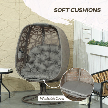 Swivel Egg Chair with Cushions and Metal Frame - Sand Brown
