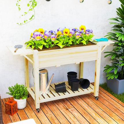 Wooden Raised Planter with Shelves 46 x 94cm - Natural Finish
