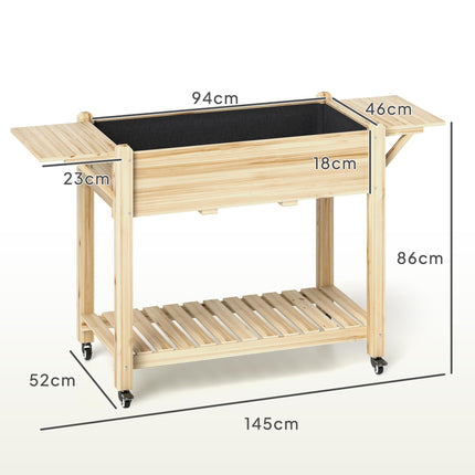 Wooden Raised Planter with Shelves 46 x 94cm - Natural Finish