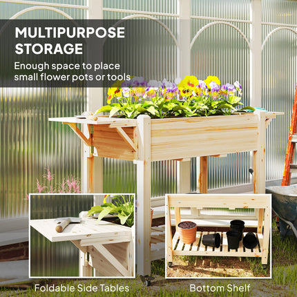 Wooden Raised Planter with Shelves 46 x 94cm - Natural Finish