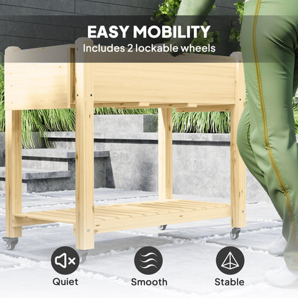 Wooden Raised Planter with Shelves 46 x 94cm - Natural Finish