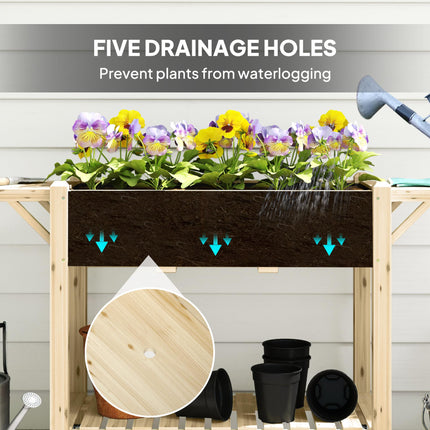 Wooden Raised Planter with Shelves 46 x 94cm - Natural Finish