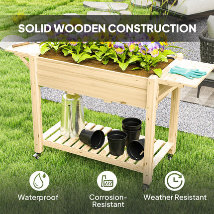Wooden Raised Planter with Shelves 46 x 94cm - Natural Finish